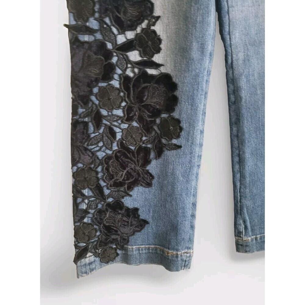 7 For All Mankind Cropped Jean Alexa Trouser Floral Embroided Wide Leg 24 New - Picture 2 of 9